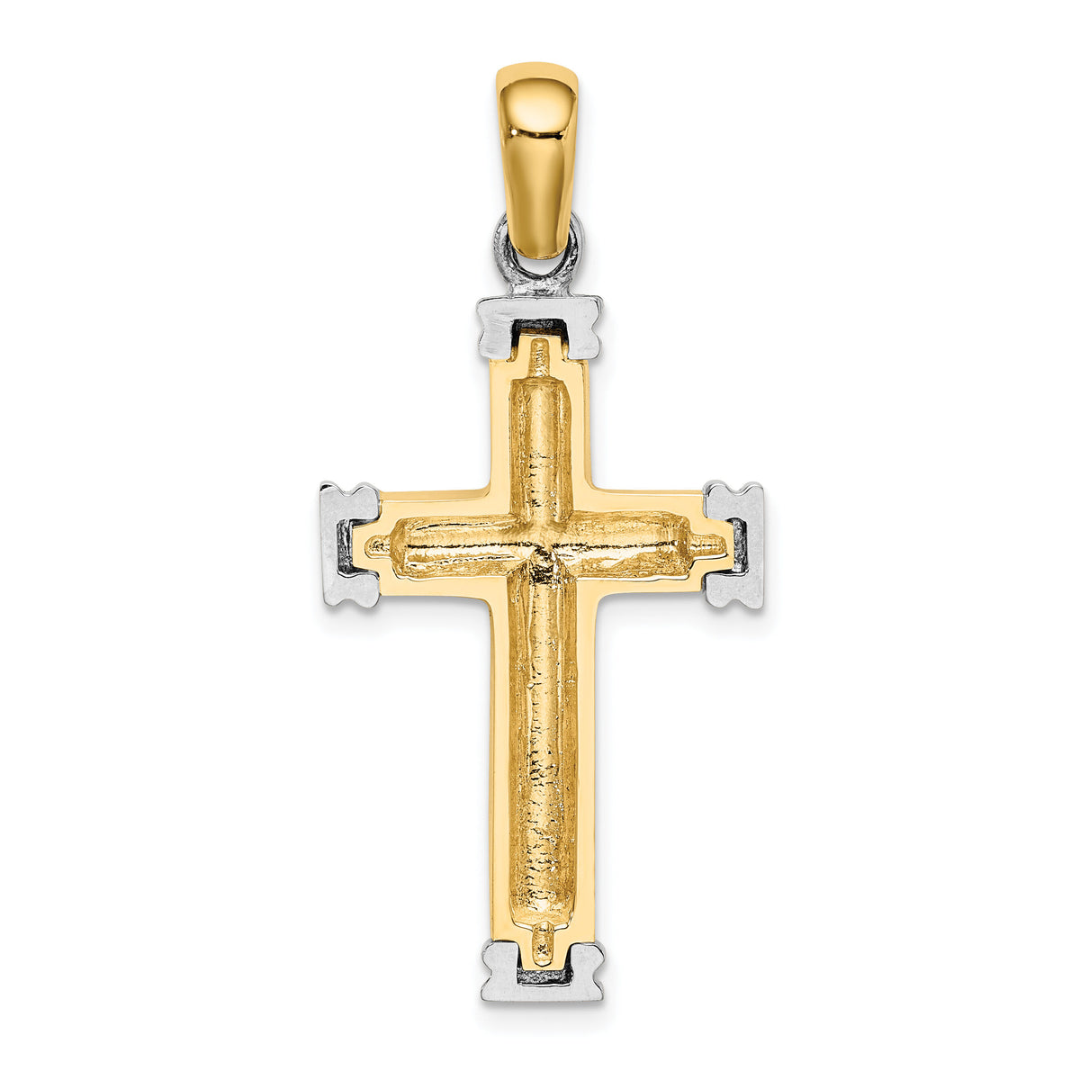 14K w/Rhodium Scroll and Double Endcaps Cross Charm-K9746