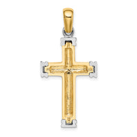 14K w/Rhodium Scroll and Double Endcaps Cross Charm-K9746