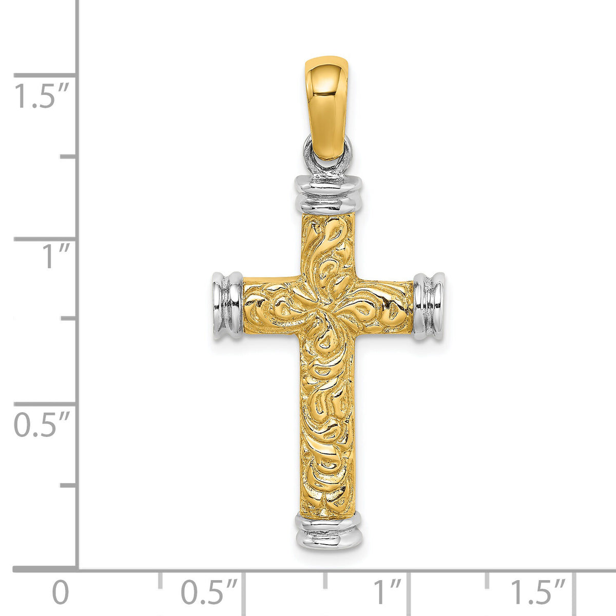 14K w/Rhodium Scroll and Double Endcaps Cross Charm-K9746
