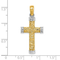14K w/Rhodium Scroll and Double Endcaps Cross Charm-K9746