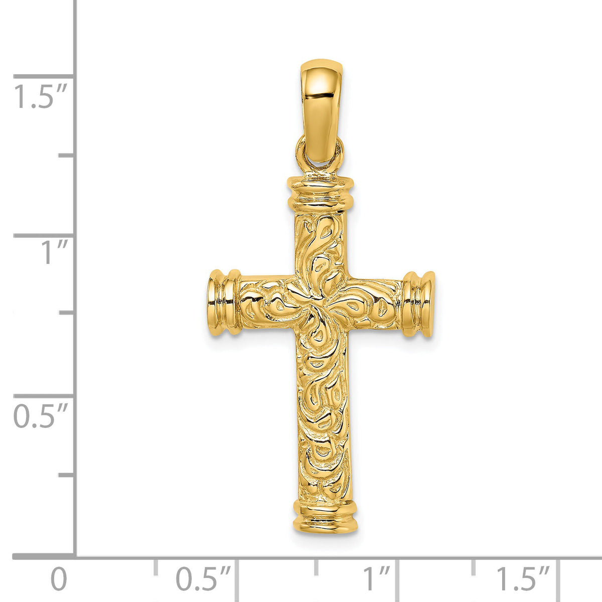 14K Scroll w/Double Endcaps Cross Charm-K9747