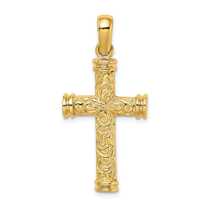 14K Scroll w/Double Endcaps Cross Charm-K9747
