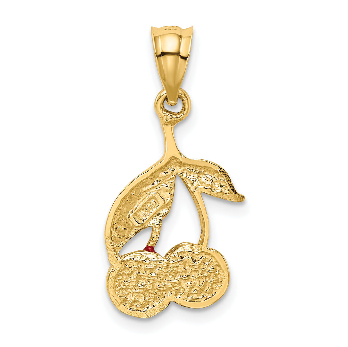 14k Polished Red Enameled Cherries Pendant-K975