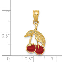 14k Polished Red Enameled Cherries Pendant-K975
