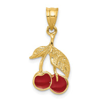 14k Polished Red Enameled Cherries Pendant-K975