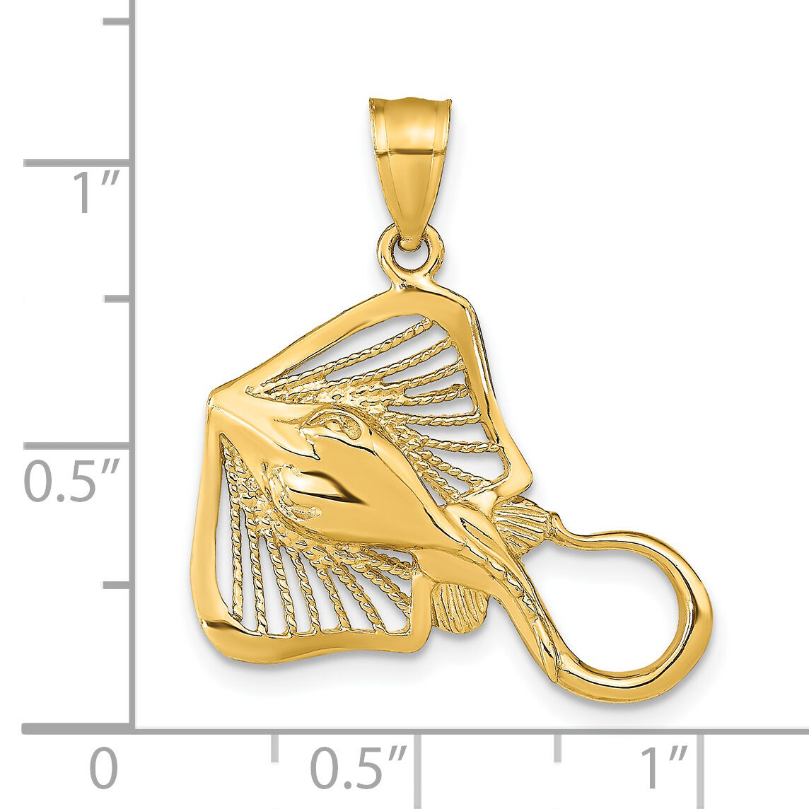 14K Polished and Textured Accent Stingray Charm-K9750