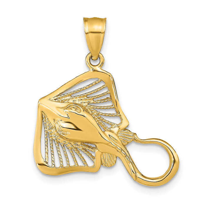 14K Polished and Textured Accent Stingray Charm-K9750