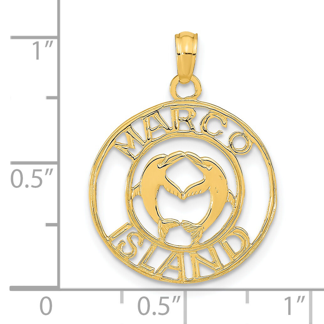 14K MARCO ISLAND with Dolphins Circle Pendant-K9754