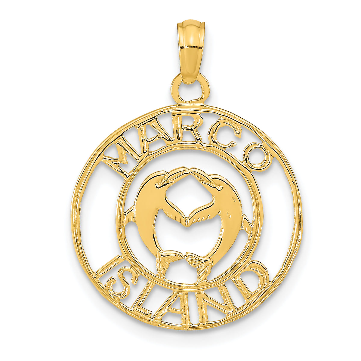 14K MARCO ISLAND with Dolphins Circle Pendant-K9754
