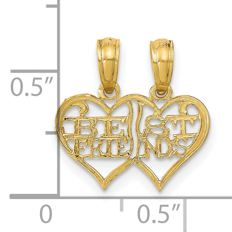14K Polished 2 Piece Break Apart BEST FRIENDS Hearts Pendant-K9757