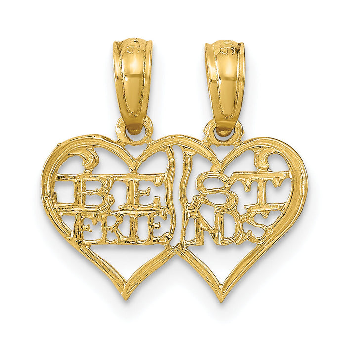 14K Polished 2 Piece Break Apart BEST FRIENDS Hearts Pendant-K9757