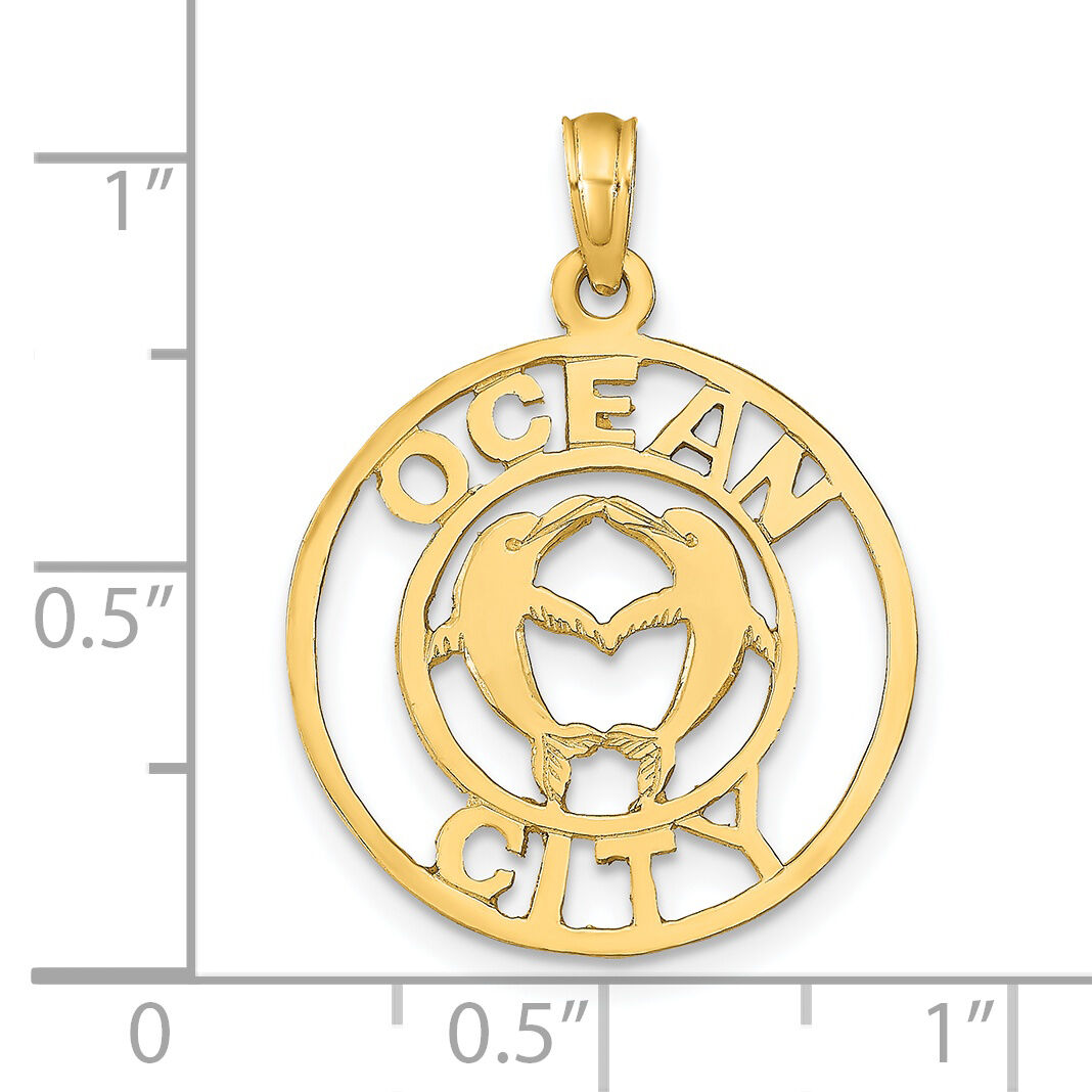 14K OCEAN CITY w/Dolphins Pendant-K9761