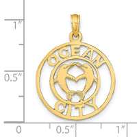 14K OCEAN CITY w/Dolphins Pendant-K9761