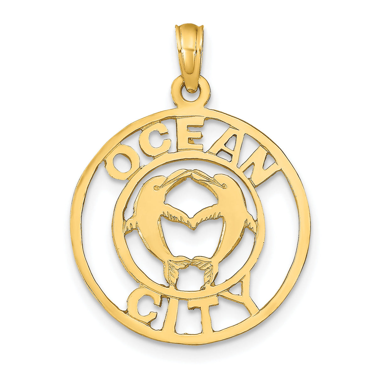 14K OCEAN CITY w/Dolphins Pendant-K9761