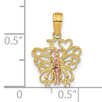 14K Two-tone  I HEART Butterfly Pendant-K9775