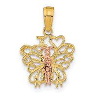 14K Two-tone  I HEART Butterfly Pendant-K9775