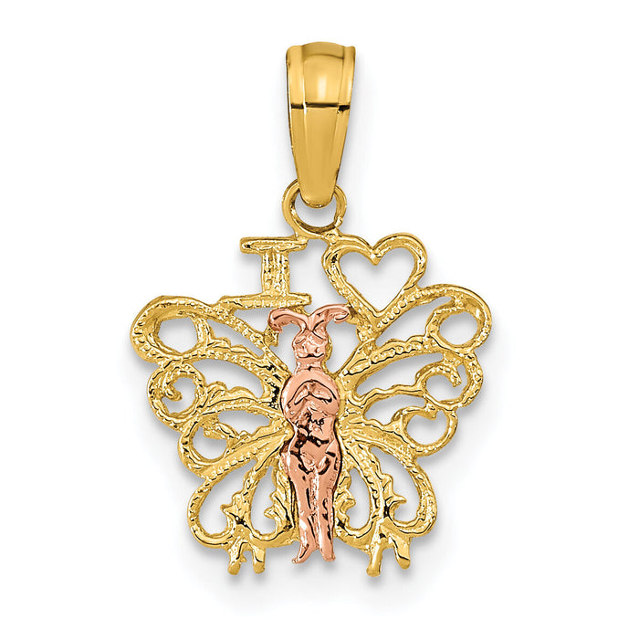 14K Two-tone  I HEART Butterfly Pendant-K9775