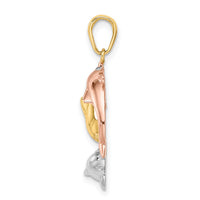 14k Tri-color Triple Dolphin Circle Pendant-K9778