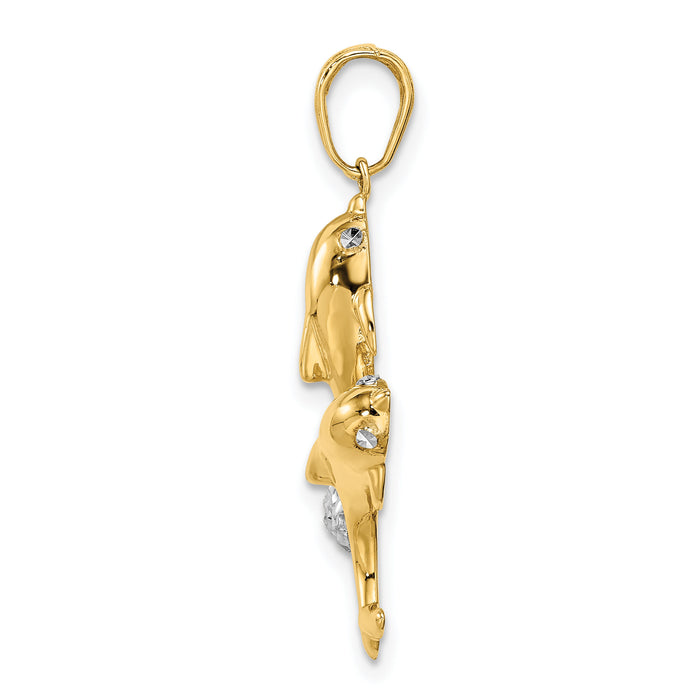14k with White Rhodium Double Dolphin Pendant-K9779