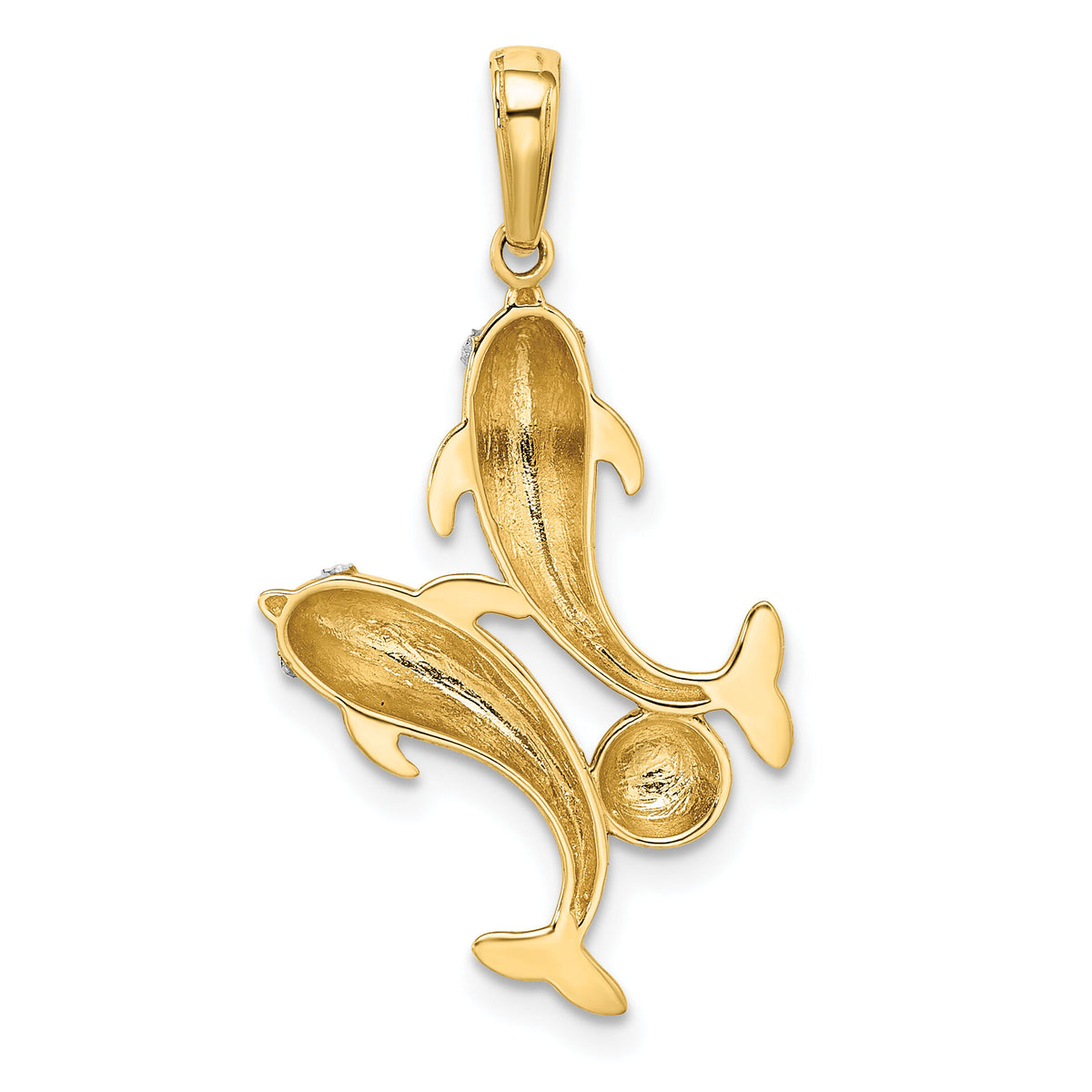 14k with White Rhodium Double Dolphin Pendant-K9779
