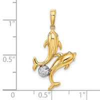 14k with White Rhodium Double Dolphin Pendant-K9779