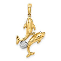14k with White Rhodium Double Dolphin Pendant-K9779