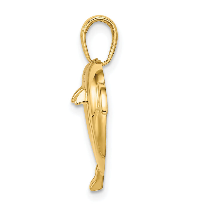 14k w/Rhodium Double Dolphin Heart Pendant-K9780