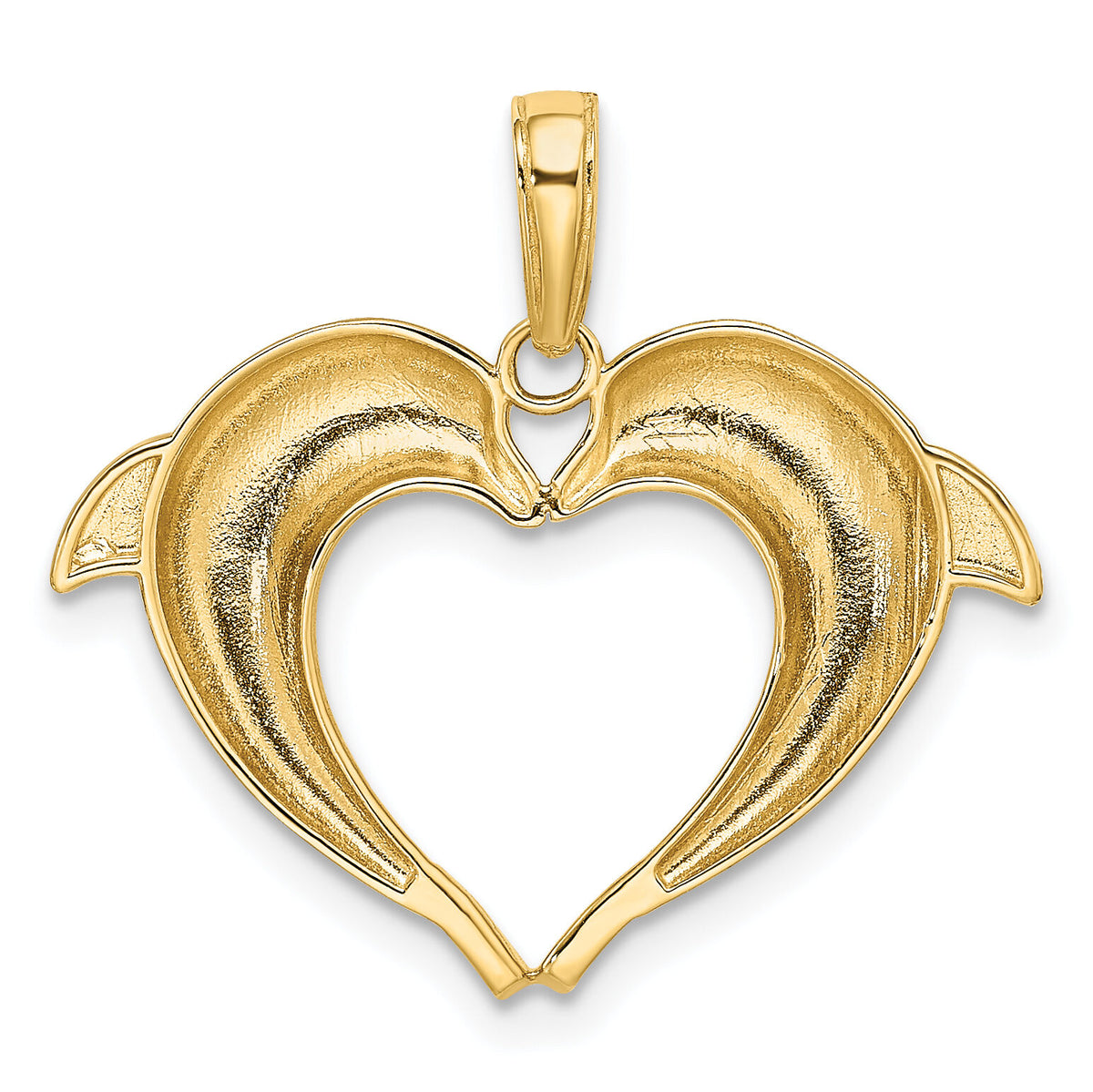 14k w/Rhodium Double Dolphin Heart Pendant-K9780