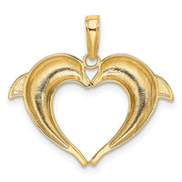 14k w/Rhodium Double Dolphin Heart Pendant-K9780