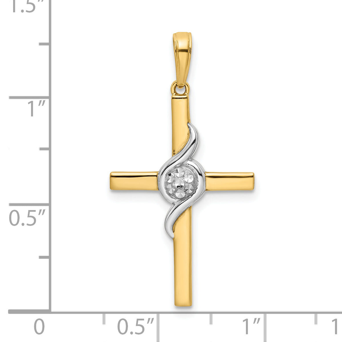 14K w/Rhodium D/C Cross Pendant-K9787
