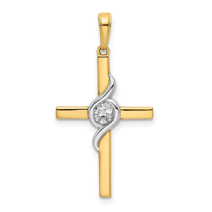 14K w/Rhodium D/C Cross Pendant-K9787