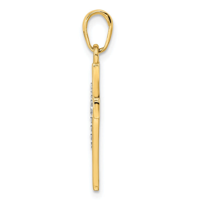 14K w/Rhodium D/C Cross Pendant-K9788