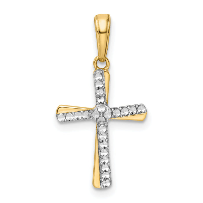 14K w/Rhodium D/C Cross Pendant-K9789