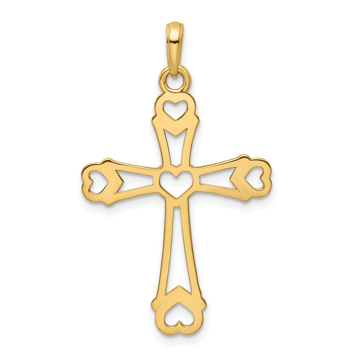 14K w/Rhodium D/C Cross w/Hearts Pendant-K9790