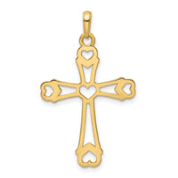 14K w/Rhodium D/C Cross w/Hearts Pendant-K9790