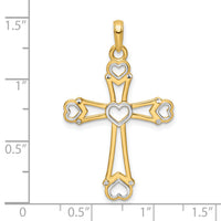 14K w/Rhodium D/C Cross w/Hearts Pendant-K9790