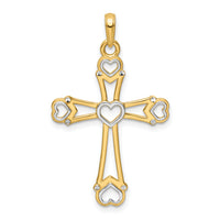14K w/Rhodium D/C Cross w/Hearts Pendant-K9790