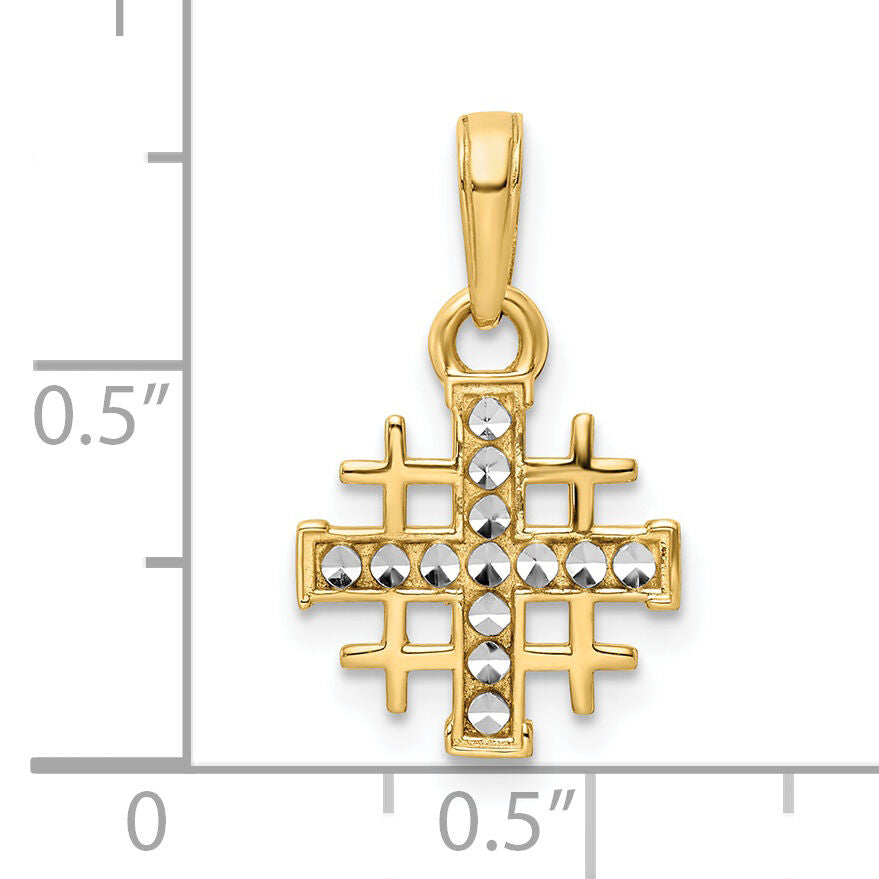 14K w/Rhodium D/C Jerusalem Cross Pendant-K9795