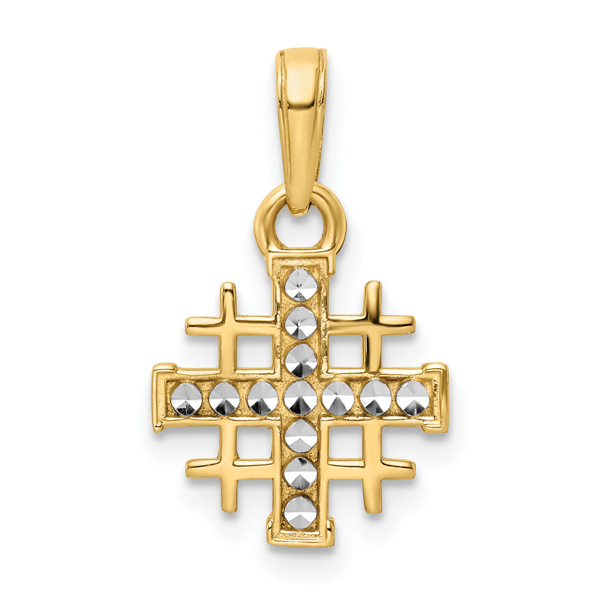 14K w/Rhodium D/C Jerusalem Cross Pendant-K9795