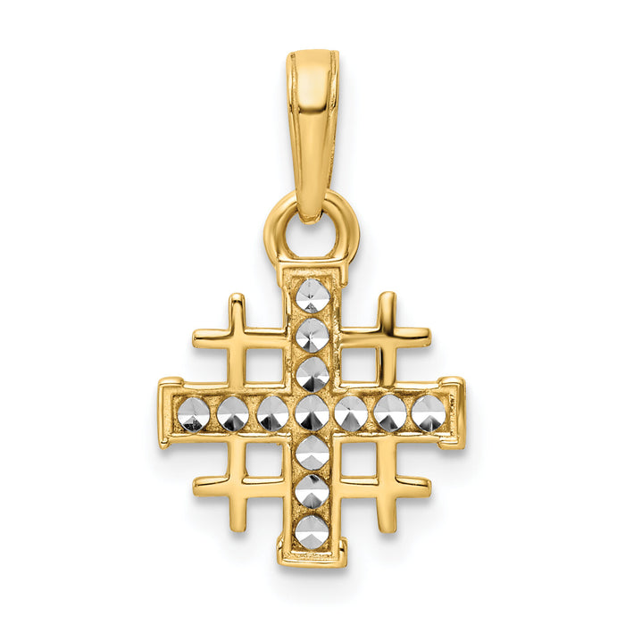 14K w/Rhodium D/C Jerusalem Cross Pendant-K9795