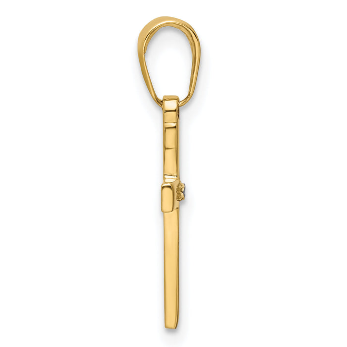 14K w/Rhodium D/C Cross Pendant-K9796