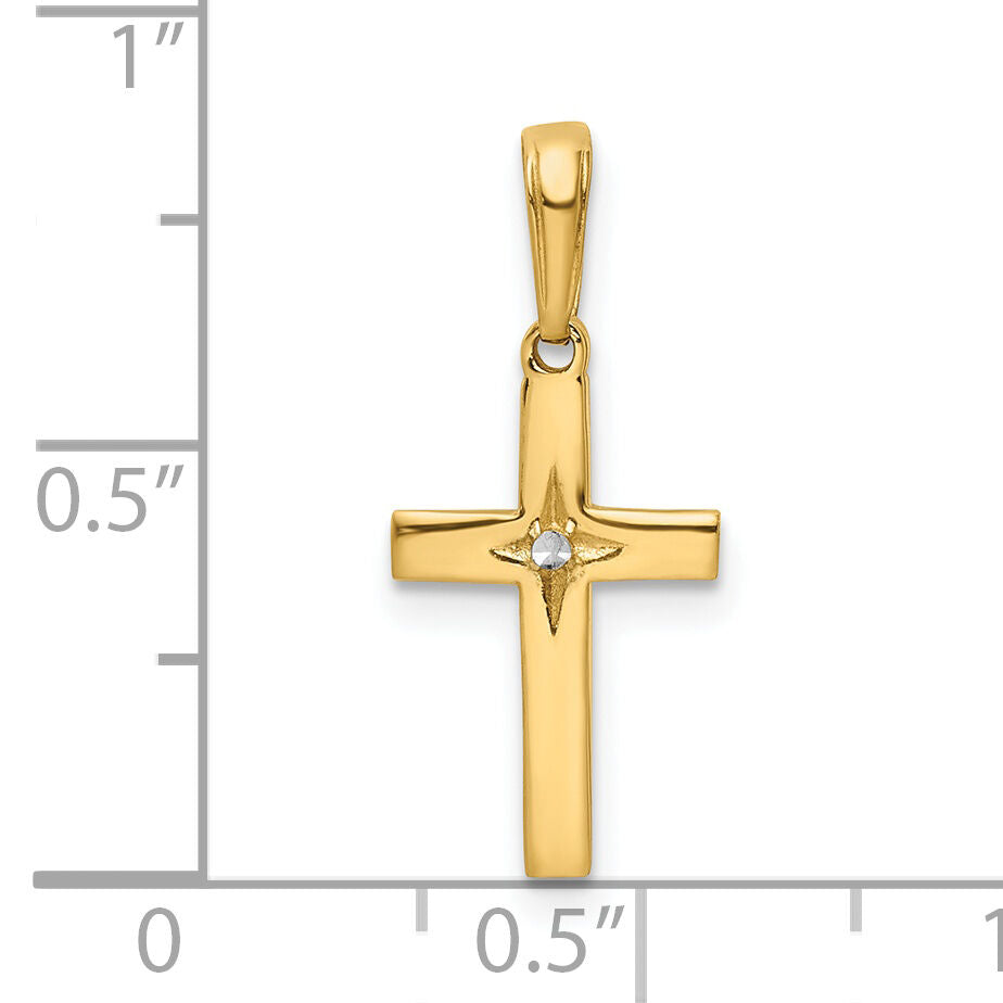 14K w/Rhodium D/C Cross Pendant-K9796