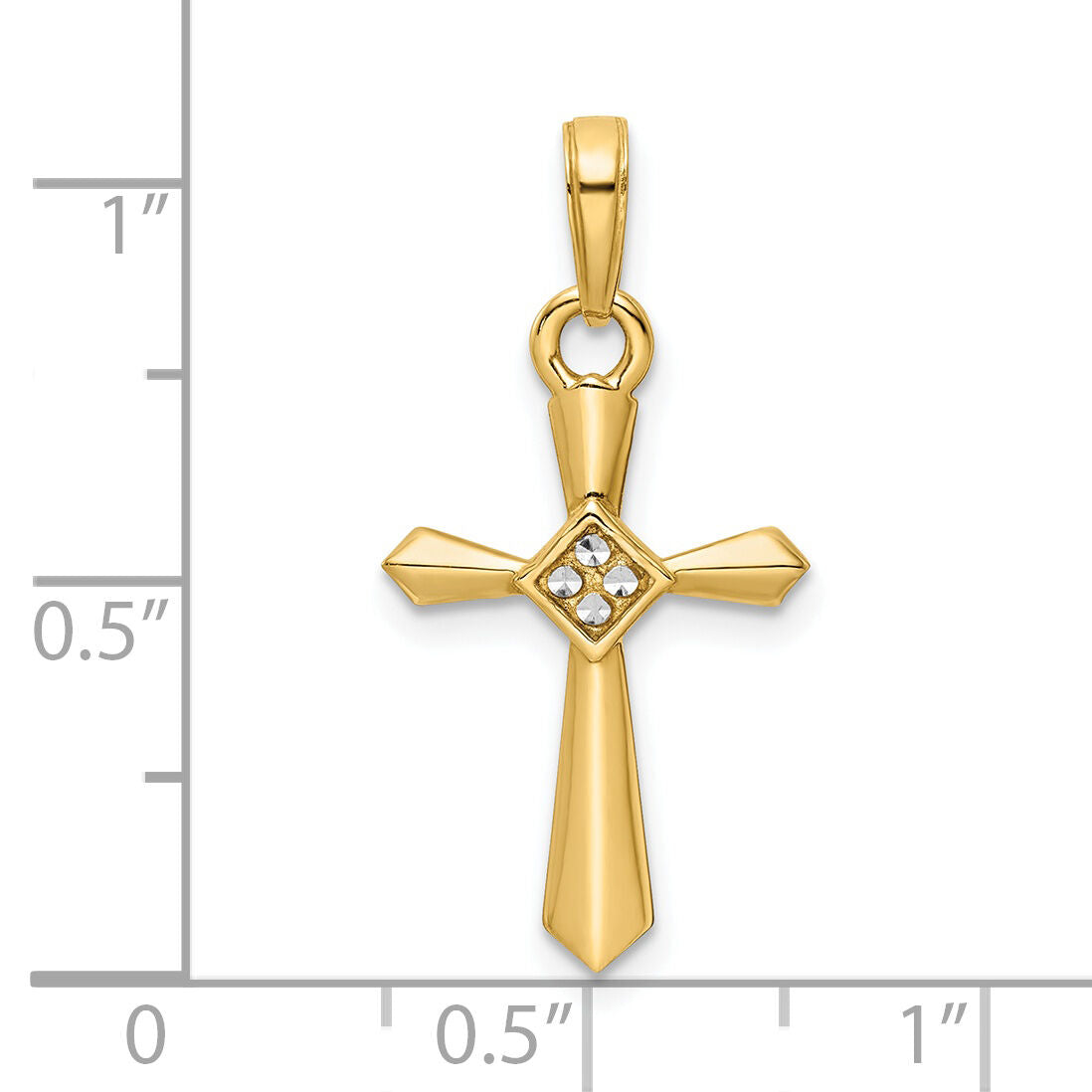 14K w/Rhodium D/C Cross Pendant-K9801