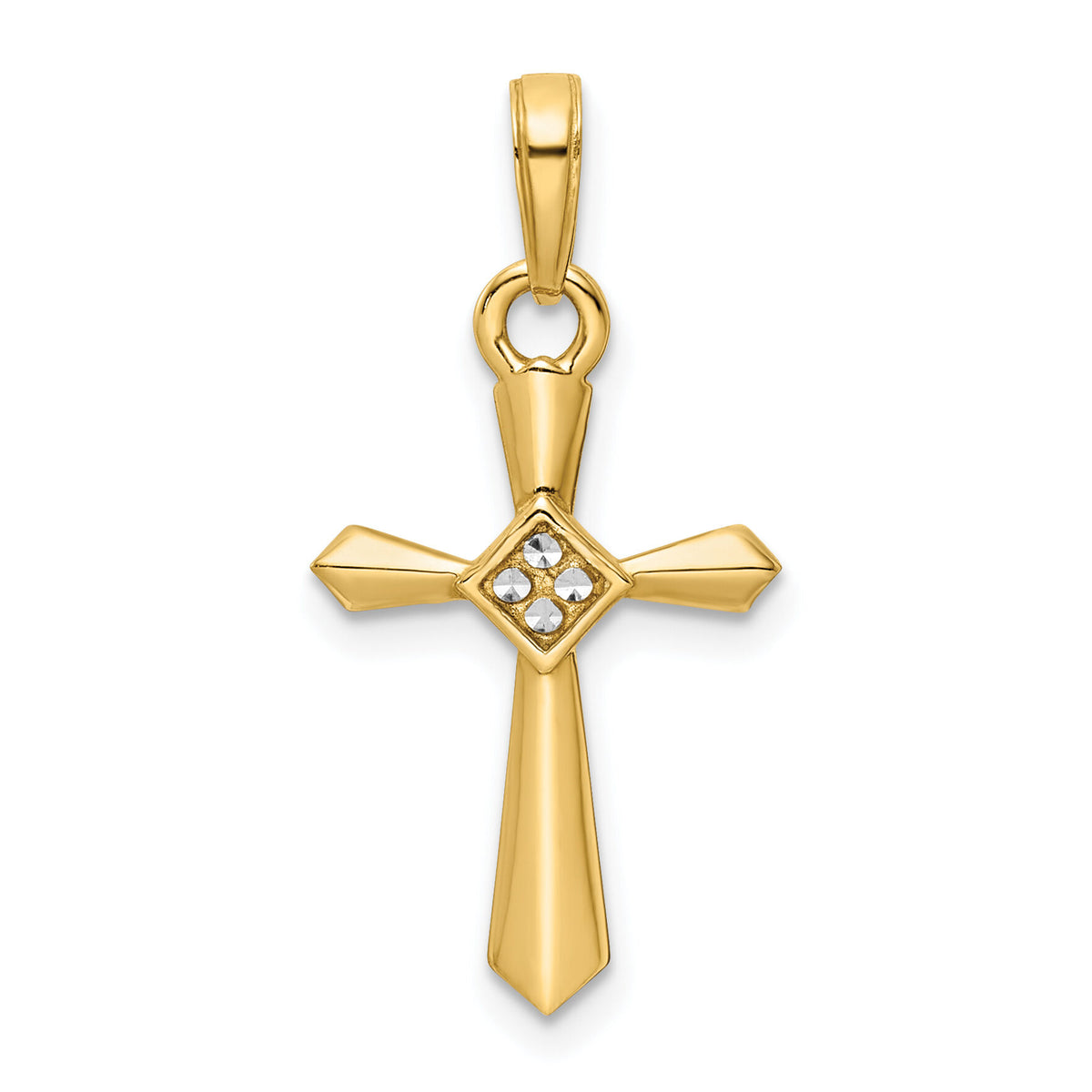 14K w/Rhodium D/C Cross Pendant-K9801