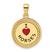 14K I Heart Horses/I Heart Riding Enameled Reversible Pendant-K9802