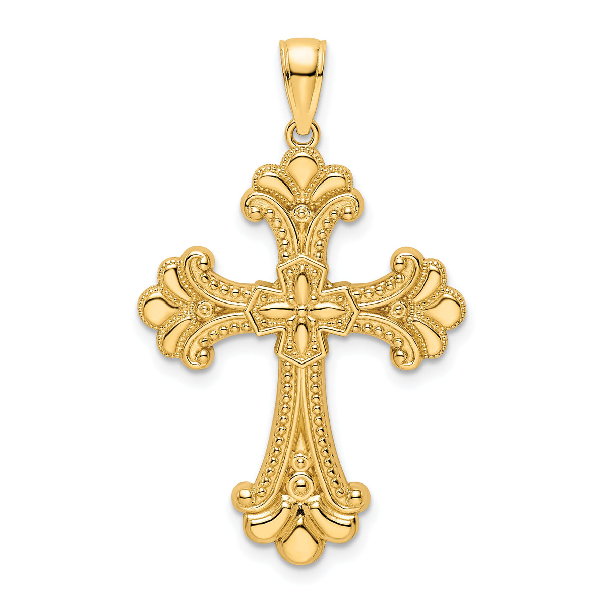 14K Polished Beaded Fancy Cross Pendant-K9813