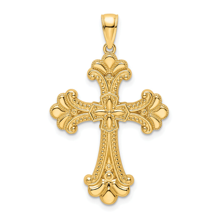 14K Polished Beaded Fancy Cross Pendant-K9813
