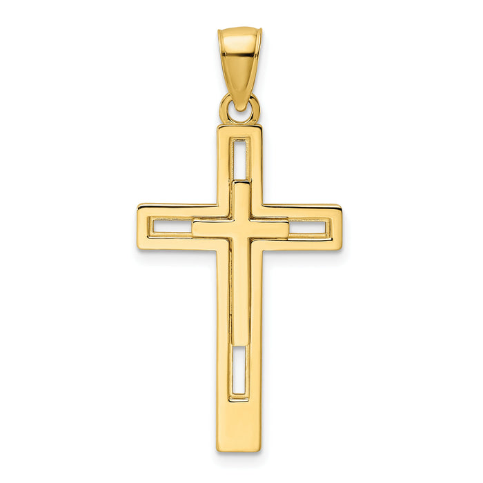 14K Polished Double Cross Pendant-K9826