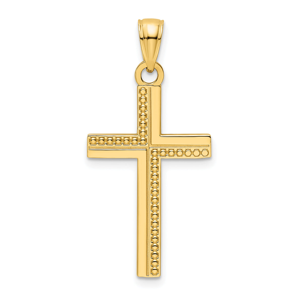 14K Polished Beaded Cross Pendant-K9830