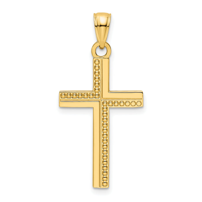 14K Polished Beaded Cross Pendant-K9830